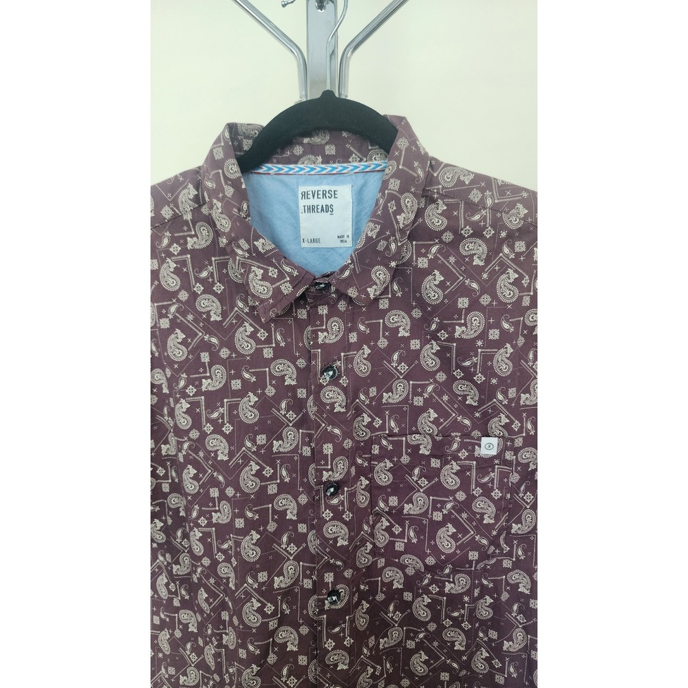 Reverse Threads Mens XL Paisley Bandana Print Short Sleeve Button Down Shirt Red - Picture 3 of 4